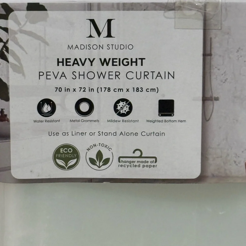 NEW Madison Studio Heavyweight Clear PEVA Shower Curtain ~ 70in x 72in
